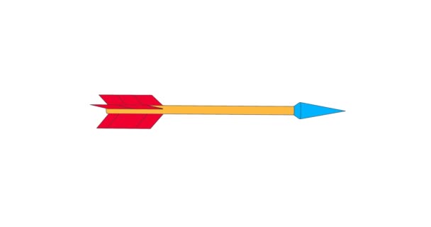 Animación de una flecha voladora en un objetivo. Una flecha golpea a un objetivo y lo rompe en pedazos. - Metraje, vídeo