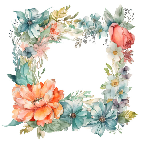 Elegant Digital floral wreath with delicate greenery White Background - Zdjęcie, obraz