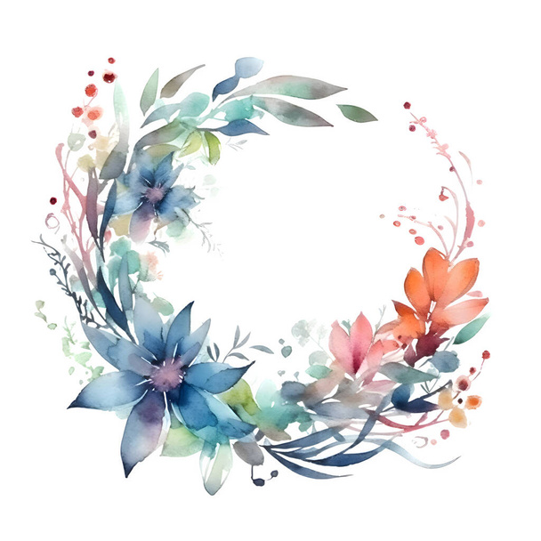 Hand Drawn Floral Wreath with Roses; Peonies and Berries. Watercolor . White Background - Foto, Imagem