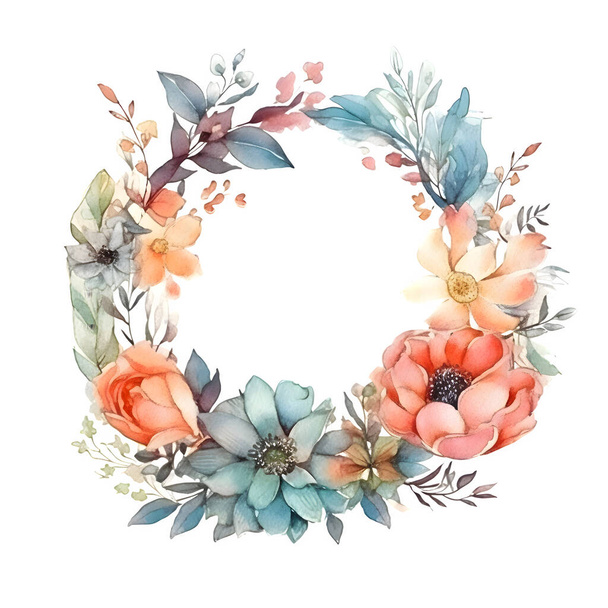 Hand Painted Floral Border with Blush Pink and Peach Flowers. Romantic and Dreamy Design. White Background - Фото, изображение