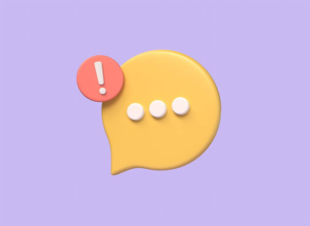 3d speech bubble chat notification icon and social media exclamation mark. concept of replying to comment or error message.illustration isolated on purple background.3d rendering - Photo, Image