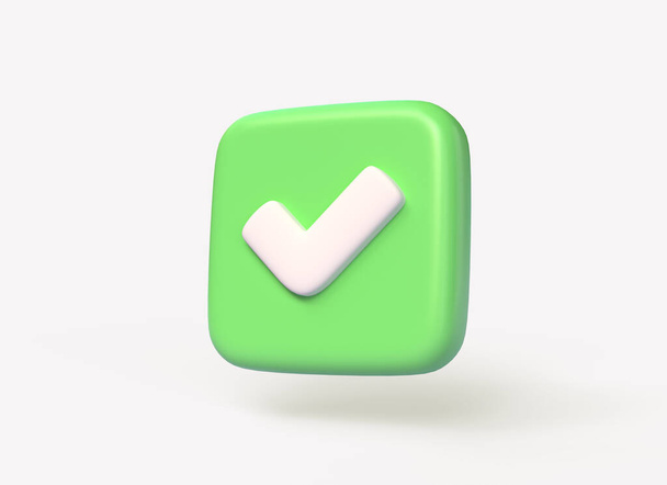 icona tick verde 3d isolato su sfondo bianco. concetto di approvazione o successo. illustrazione in stile cartone animato. rendering 3d - Foto, immagini