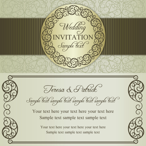Baroque wedding invitation, brown and beige - Vector, Image