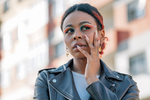 portrait of urban girl with makeup outdoors - Photo, Image