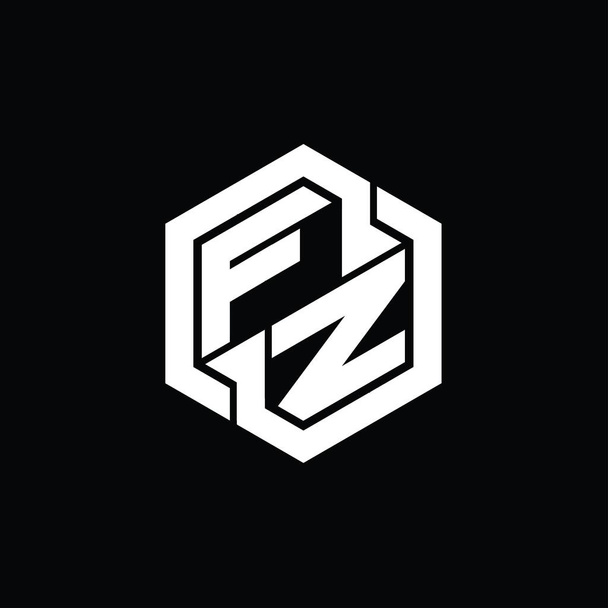 FZ Logo monograma de juego con hexágono forma geométrica plantilla de diseño - Foto, imagen