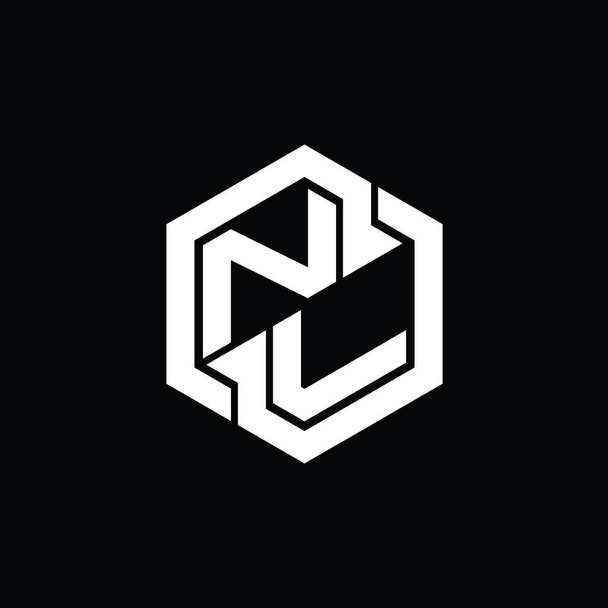 NL Logo monogram gaming met hexagon geometrische vorm ontwerp template - Foto, afbeelding