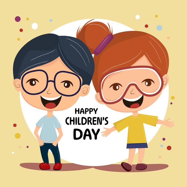 Glückliche Glückwunschkarte zum Internationalen Kindertag. Es wird jährlich zu Ehren der Kinder gefeiert, deren Datum von Land zu Land unterschiedlich ist. - Foto, Bild