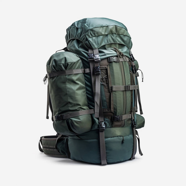 3D illustration of a medium size hiking bag isolated on a white background. This type of bag is usually used by hikers and mountain climbers. Using materials that are durable and some are waterproof. - Fotó, kép
