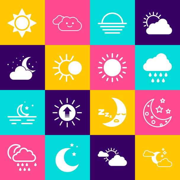Set Cloud with moon and stars, Moon, rain, Sunset, Eclipse of the sun,  and  icon. Vector - Vector, Imagen