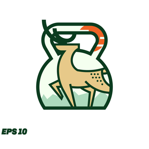 Diseño del logo Fitness vector con icono de ciervo en forma de monolina - Vector, Imagen