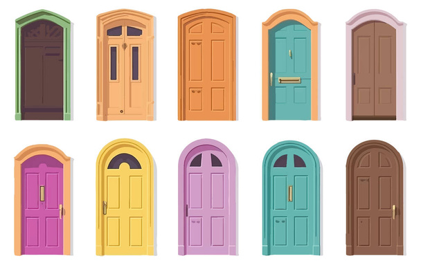 set vettoriale illustrazione di porte per esterni multicolore isolato su bianco. - Vettoriali, immagini