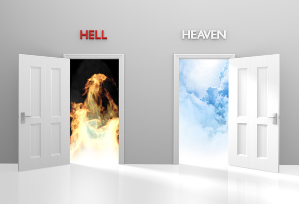 Двери в рай и ад, представляющие христианскую веру и загробную жизнь
 - Фото, изображение