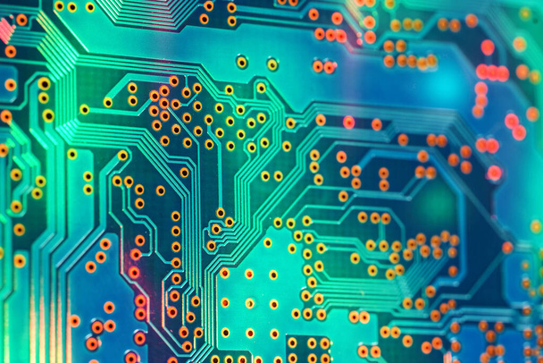 High tech blue electronic circuit board background, selective focus - Photo, Image