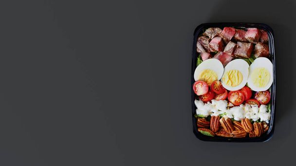 representación 3d de comida rápida con el concepto de fondo negro - Foto, Imagen