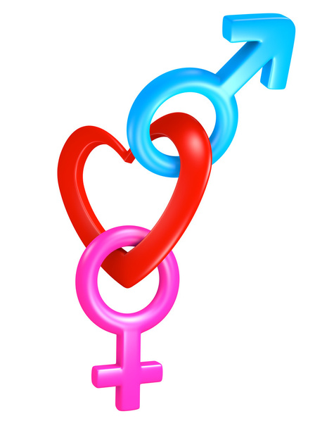 Valentine forme de coeur reliant les symboles de genre pour les sexes masculin et féminin
 - Photo, image
