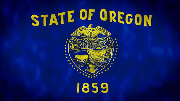The flag of the State of Oregon illustration. Bandera del estado de Oregon, región de los Estados Unidos, ondeando al viento. ilustración. - Foto, Imagen