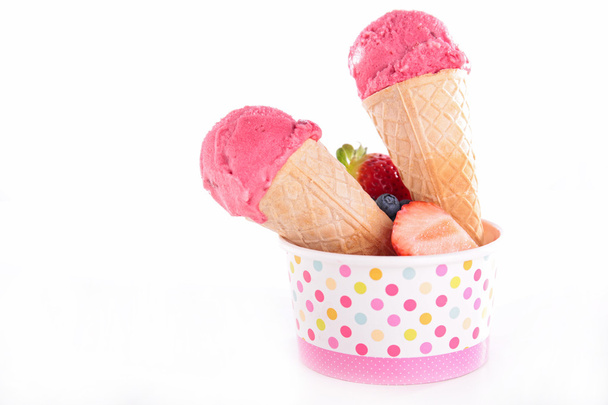 Pink Ice cream in cones - Photo, Image