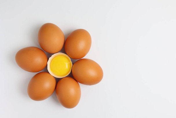 fresh farm chicken eggs on a white background. High quality photo - Foto, Imagem