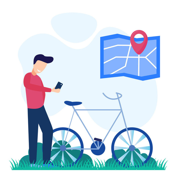 GPS navigation map concept vector illustration, Smartphone map application and red pinpoint on screen. Directions to the specified location. - Vector, imagen