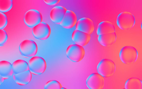 Художественный 3D пузырь воды фон. 3D иллюстрация прозрачных капель пузыря на красочном градиентном фоне. Красочные пузыри воды. Подходит для плаката, обложки, обратной связи, презентации и т.д.. - Фото, изображение