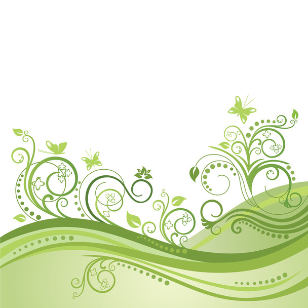 绿色春天字段、 花卉和蝴蝶緑のスプリング フィールド、花や蝶 - ベクター画像