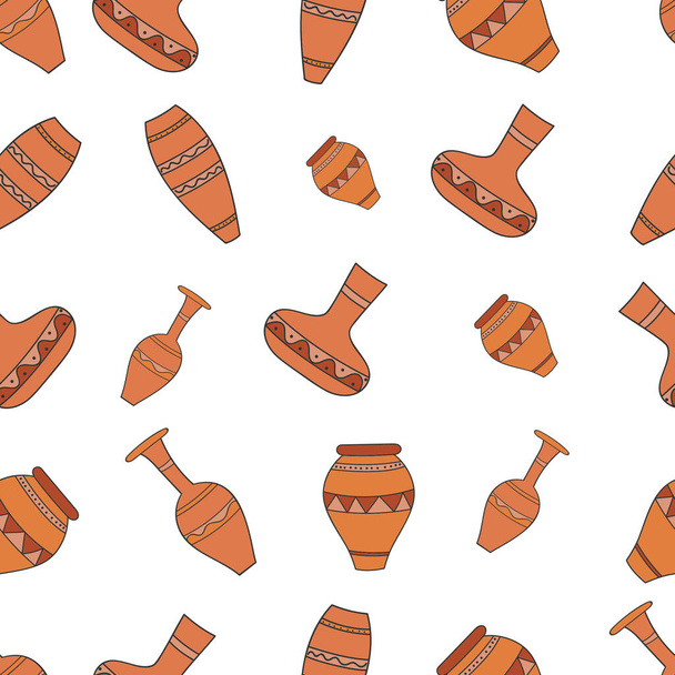 Seamless pattern with clay pots on a white background - Vecteur, image