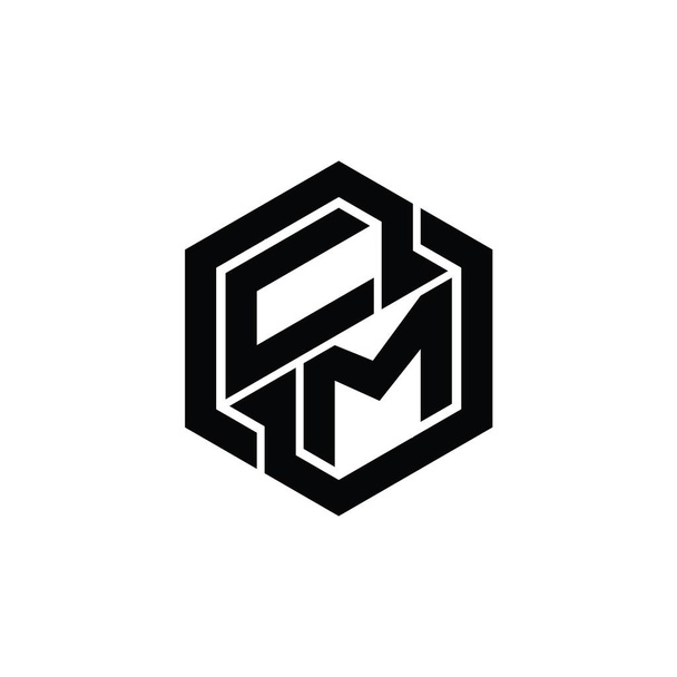 Altıgen geometrik şekil tasarım şablonu ile CM Logo monogram oyunu - Fotoğraf, Görsel