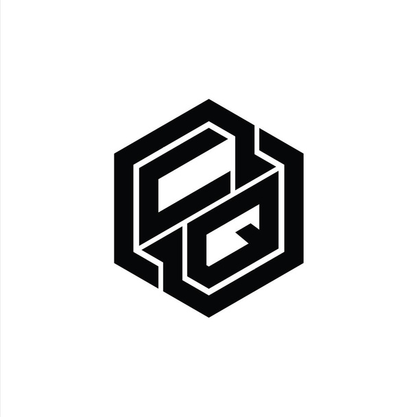 CQ Logo μονόγραμμα gaming με εξάγωνο γεωμετρικό σχήμα πρότυπο σχεδιασμού - Φωτογραφία, εικόνα