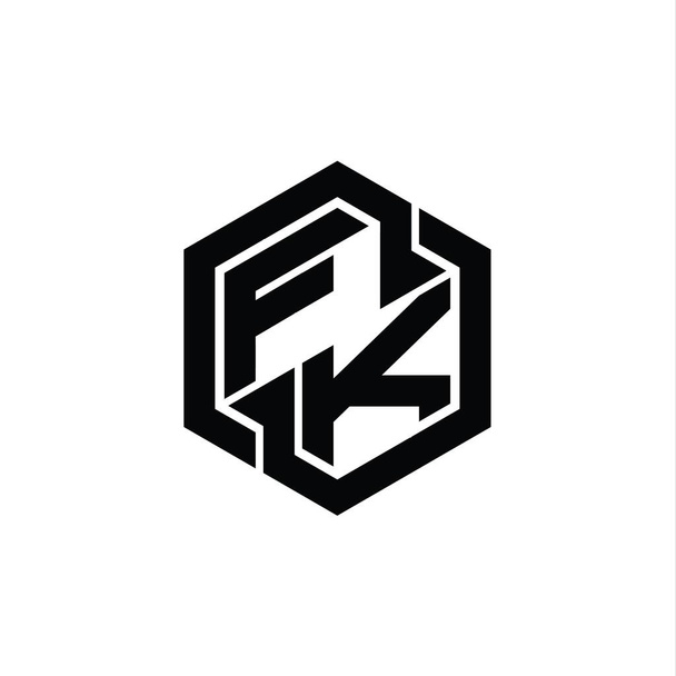 FK Logo monograma de juego con hexágono forma geométrica plantilla de diseño - Foto, Imagen