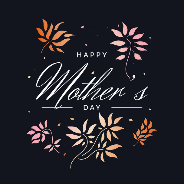花のイラスト付きグリーティングカードやポスターデザインのための幸せな母の日のタイポグラフィ - ベクター画像