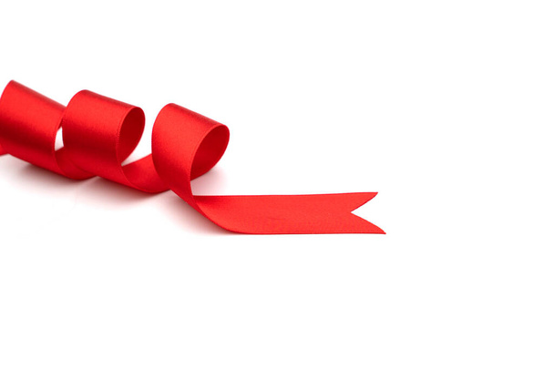 red bow ribbon satin texture on white background - Фото, зображення