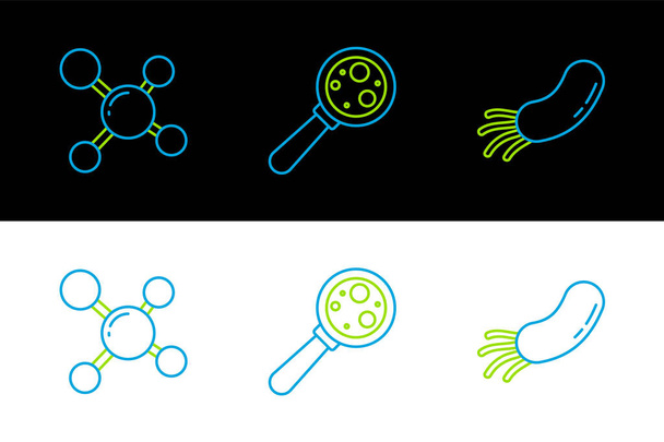 Set line Bacteria, Molecule and Microorganisms under magnifier icon. Vector - Vektori, kuva