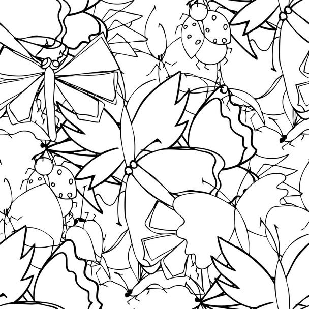 Cute doodle seamless pattern made of butterflies  - Διάνυσμα, εικόνα