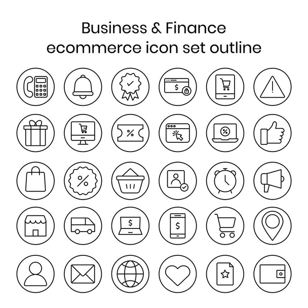 ícone de comércio eletrônico definir ilustração vetor esboço, conjunto de ícones de compras on-line, negócio e finanças vetor conjunto de ícones essenciais - Vetor, Imagem