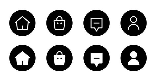 Inicio, tienda, bandeja de entrada, y vector de icono de perfil. Redes sociales Tiktok menu ui - Vector, imagen