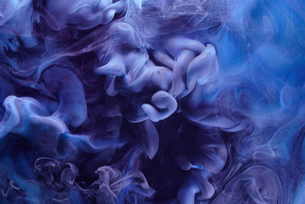 Blue contrast liquid art background. Paint ink explosion, abstract clouds of smoke mock-up, watercolor underwater - Valokuva, kuva