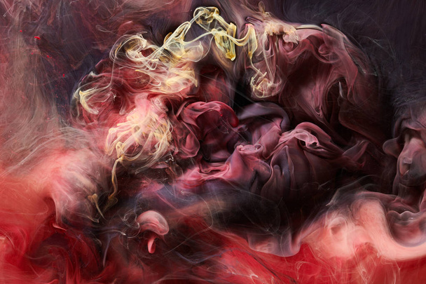 Dark red contrast liquid art background. Paint ink explosion, abstract clouds of smoke mock-up, watercolor underwater - Photo, Image