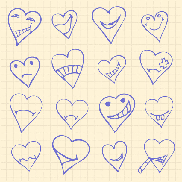 Kokoelma erilaisia sydämen symboleja doodle, Eri tunteita
 - Vektori, kuva