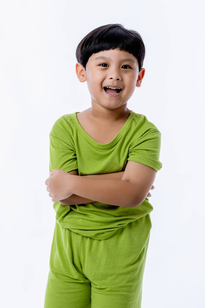 Portrait of cute Asian boy. Little boy isolated on white background. Boy fun on white background - Photo, image
