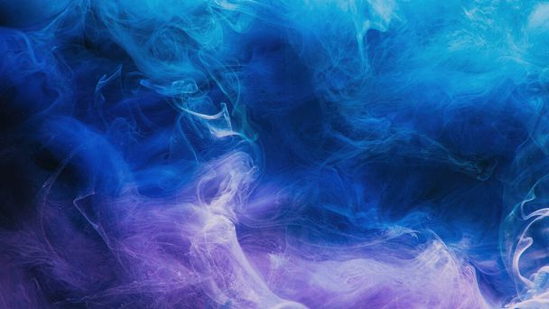 Mist texture. Color smoke. Paint water mix. Mysterious storm sky. Blue purple glowing fog cloud wave abstract art background with free space. - Foto, Imagen
