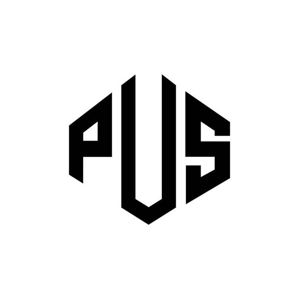 Logo-Design aus PUS-Buchstaben mit Polygonform. PUS-Polygon und Würfelform Logo-Design. PUS-Sechseck-Vektor-Logo-Vorlage weiße und schwarze Farben. PUS-Monogramm, Firmen- und Immobilienlogo. - Vektor, Bild