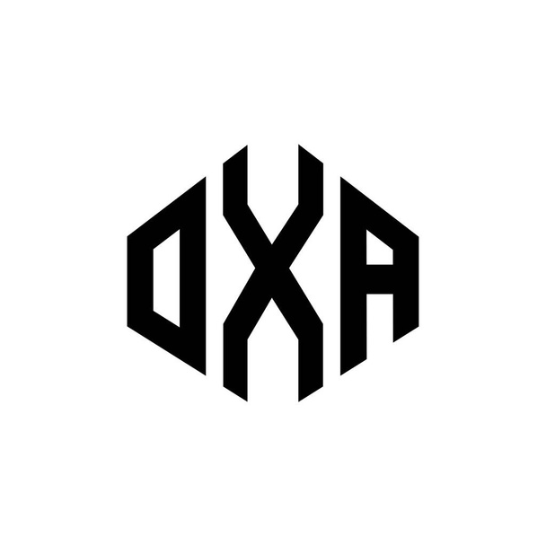 Логотип буквы ОКСА с формой многоугольника. Дизайн логотипа OXA в виде многоугольника и куба. OXA шестиугольник векторный шаблон логотипа белый и черный цвета. Монограмма OXA, логотип бизнеса и недвижимости. - Вектор,изображение