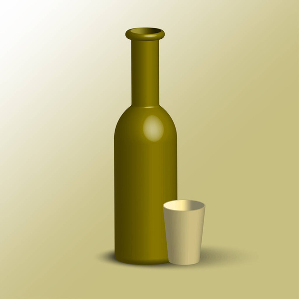 bottle with glass. Realistic 3d design. Vector illustration. EPS 10. - Vettoriali, immagini