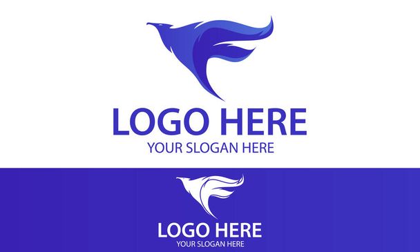 Color azul Abstracto inicial Letra F Phoenix Bird Logo Design - Vector, Imagen