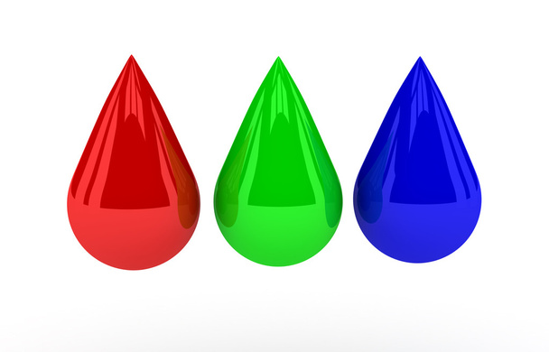 RGB-kleuren druppels over Wit - Foto, afbeelding