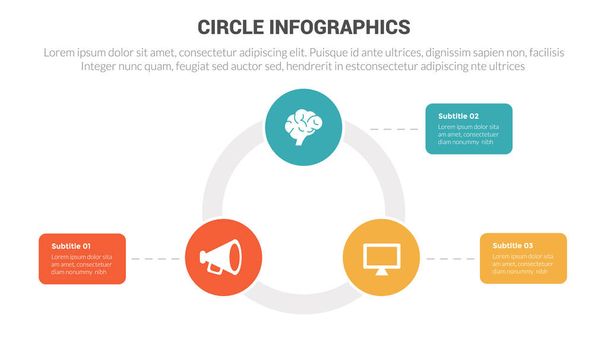 círculo base infográficos modelo diagrama banner com centro de círculo e descrição do texto e 3 ponto passo vetor de design criativo - Vetor, Imagem