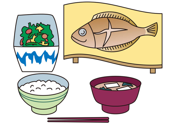 Typické japonské jídlo s grilovanými rybami - Vektor, obrázek