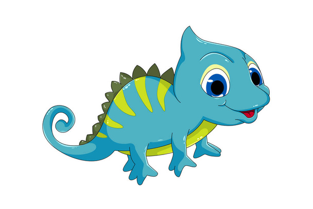 A cute blue chameleon with blue eyes, design animal cartoon vector illustration - Vetor, Imagem