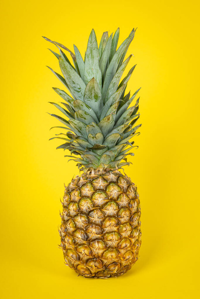 Fresh pineapple fruit on yellow background - Фото, зображення