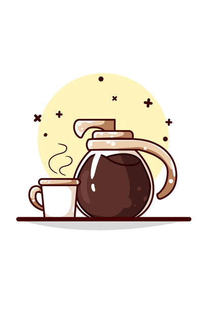 Kettles and cups coffee vector illustration - Vektör, Görsel